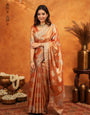 Rust Orange Tissue Silk Embroidered Saree with Zari Motifs & Designer Border | Heavy Embroidered Blouse with Tassels | Wedding & Festive Wear Saree