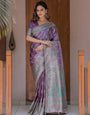 Royal Lavender Purple Banarasi Silk Saree with Intricate Paisley Zari Weaving & Tassel Detailing