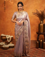 Mauve Pink Banarasi Silk Embroidered Saree with Paisley Border & Zari Weaving | Heavy Embroidered Blouse with Tassels | Wedding & Festive Wear Saree