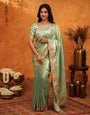 Elegant Mint Green Banarasi Silk Saree with Floral Embroidered Border & Zari Weaving | Designer Festive & Wedding Wear Saree