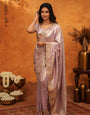 Elegant Lavender Pink Banarasi Silk Saree with Delicate Floral Embroidered Border & Zari Weaving | Premium Pastel Wedding & Festive Wear Saree