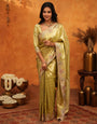 Elegant Olive Gold Banarasi Silk Saree with Floral Embroidered Border & Zari Weaving | Premium Festive Wedding Wear Saree