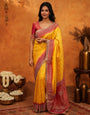 Vibrant Yellow Banarasi Silk Saree with Red Contrast Zari Border & Rich Woven Pallu | Designer Festive & Wedding Wear Saree