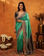 Elegant Teal Green Banarasi Silk Saree with Black Zari Border & Rich Woven Pallu | Designer Festive & Wedding Wear Saree