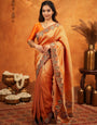 Rust Orange Banarasi Silk Embroidered Saree with Royal Floral Border & Zari Weaving | Heavy Embroidered Blouse with Tassels | Wedding & Festive Wear Saree