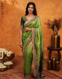 Elegant Parrot Green Banarasi Silk Saree with Rich Zari Border & Contrast Blouse | Designer Wedding & Festive Wear Saree