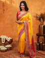 Sunshine Yellow & Red Banarasi Silk Saree with Rich Zari Border & Contrast Pallu | Designer Festive & Wedding Wear Saree