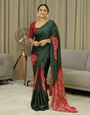Women’s Forest Green Pure Modal Silk Saree with Rustic Red Folk Art Print & Traditional Designer Pallu