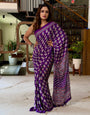 Royal Purple Pure Modal Silk Saree with Ajrakh Inspired Floral Print & Heritage Designer Pallu