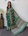 Forest Green Modal Silk Saree with Elephant Motif Ajrakh Print & Designer Heritage Pallu | Traditional Festive Wear Saree