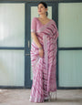 Purple Chevron Print Pure Cotton Linen Saree with Blouse and Tassels