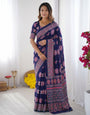Navy Blue Modal Silk Saree with Paisley & Circular Motif Print | Designer Heritage Pallu Saree for Festive Wear