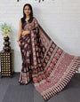 Chocolate Brown Modal Silk Saree with Elephant Motif Heritage Print & Designer Pallu | Traditional Festive Wear Saree