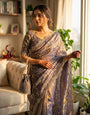 Lavender Grey Embroidered Georgette Saree with Sequins & Scalloped Border | Designer Wedding & Festive Wear Saree