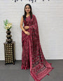 Wine Maroon Modal Silk Saree with Traditional Ajrakh Print & Designer Pallu | Festive Ethnic Wear Saree