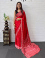 Red Satin Silk Saree with Kashmiri Paisley Print Pallu & Designer Border | Festive & Wedding Wear Saree