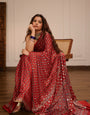 Brick Red Modal Silk Ajrakh Printed Saree with Designer Pallu & Running Blouse