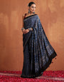 Navy Blue Modal Silk Ajrakh Printed Saree with Designer Pallu & Running Blouse
