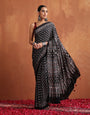 Black Modal Silk Ajrakh Printed Saree with Designer Pallu & Running Blouse