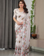 Peach Satin Georgette Floral Digital Printed Saree with Attached Blouse – Elegant Lightweight Saree