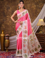 Vantara Blush Pink Satin Chiffon Printed Saree with Wildlife & Nature Print, Designer Tassel Pallu & Matching Blouse Piece