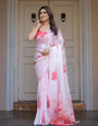 Romantic White & Red Heart Print Satin Georgette Saree with Matching Blouse – Valentine & Anniversary Special