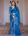 Teal Blue Mandala Printed Satin Georgette Saree with Matching Blouse ā Contemporary Party & Festive Wear
