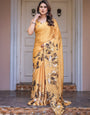 Mustard Gold Floral Printed Satin Georgette Saree with Matching Blouse ā Elegant Festive & Party Wear