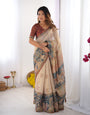Beige Handloom Cotton Saree with Maroon Blouse and Multicolor Royal Procession Pallu