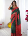 Bottle Green & Ruby Red Bandhani Inspired Cotton Silk Saree with Traditional Folk Print Border & Designer Pallu