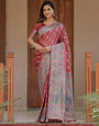 Dusty Rose Pink Banarasi Silk Saree with Intricate Paisley Zari Weaving & Tassel Detailing