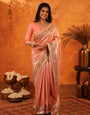 Peach Pink Banarasi Silk Saree with All-Over Zari Weaving & Rich Embroidered Border | Designer Festive & Wedding Wear Saree with Blouse
