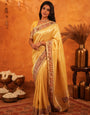 Sunshine Yellow Banarasi Silk Saree with Rich Zari Weaving & Heavy Embroidered Border | Designer Festive & Wedding Wear Saree with Blouse