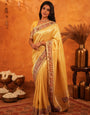 Sunshine Yellow Banarasi Silk Saree with Rich Zari Weaving & Heavy Embroidered Border | Designer Festive & Wedding Wear Saree with Blouse