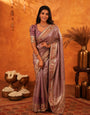 Dusty Mauve Banarasi Silk Saree with Intricate Zari Weaving & Rich Embroidered Border | Elegant Wedding & Festive Wear Saree with Blouse