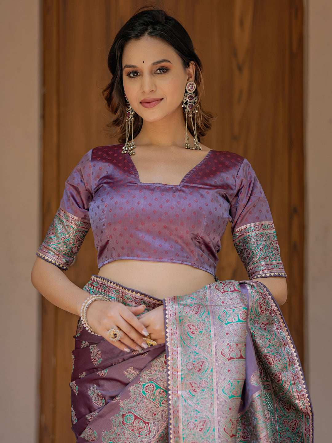 Royal Lavender Purple Banarasi Silk Saree with Intricate Paisley Zari Weaving & Tassel Detailing