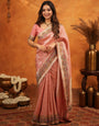 Peach Pink Banarasi Silk Embroidered Saree with Floral Border & Zari Weaving | Heavy Embroidered Blouse with Tassels | Wedding & Festive Wear Saree