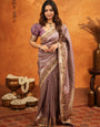 Lavender Purple Banarasi Silk Embroidered Saree with Floral Border & Zari Weaving | Heavy Embroidered Blouse with Tassels | Wedding & Festive Wear Saree