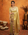 Olive Gold Banarasi Silk Embroidered Saree with Paisley Border & Zari Weaving | Heavy Embroidered Blouse with Tassels | Wedding & Festive Wear Saree
