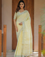 Sunshine Yellow Pure Handloom Cotton Saree with Subtle Striped Weaving & Tassel Detailing
