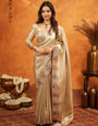 Champagne Gold Banarasi Silk Embroidered Saree with Paisley Border & Zari Weaving | Heavy Embroidered Blouse with Tassels | Wedding & Festive Wear Saree