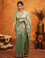 Sea Green Banarasi Silk Embroidered Saree with Paisley Border & Zari Weaving | Heavy Embroidered Blouse with Tassels | Wedding & Festive Wear Saree