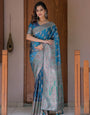 Royal Teal Blue Banarasi Silk Saree with Intricate Paisley Zari Weaving & Tassel Detailing