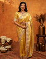 Rich Mustard Gold Banarasi Silk Saree with Elegant Floral Embroidered Border & Zari Weaving | Premium Festive Wedding Wear Saree