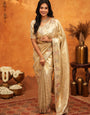 Luxurious Champagne Gold Banarasi Silk Saree with Delicate Floral Embroidered Border & Zari Weaving | Premium Wedding & Festive Wear Saree