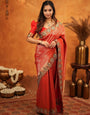 Classic Red Banarasi Silk Saree with Rich Zari Weaving & Heavy Embroidered Border | Designer Wedding Wear Saree with Blouse & Tassels