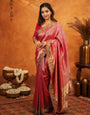 Rani Pink Banarasi Silk Saree with Rich Zari Weaving & Heavy Embroidered Border | Designer Wedding Wear Saree with Embroidered Blouse & Tassels
