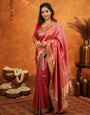 Rani Pink Banarasi Silk Saree with Rich Zari Weaving & Heavy Embroidered Border | Designer Wedding Wear Saree with Embroidered Blouse & Tassels
