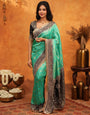 Teal Green & Black Banarasi Silk Saree with Rich Zari Border & Grand Contrast Pallu | Designer Wedding & Festive Wear Saree
