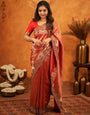 Tomato Red Banarasi Silk Saree with Rich Zari Weaving & Designer Embroidered Border | Elegant Wedding & Festive Wear Saree with Blouse & Tassels